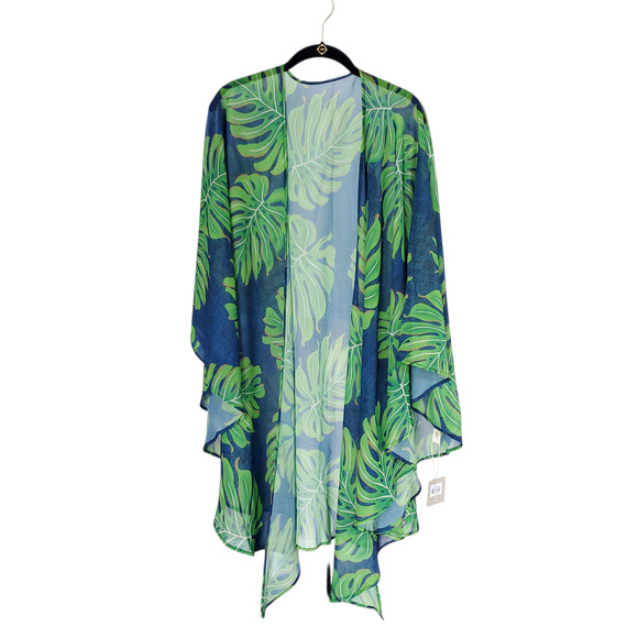 Styline Monstera Leaf Tropical Print Shawl Cover Up One Size - Picture 1 of 10